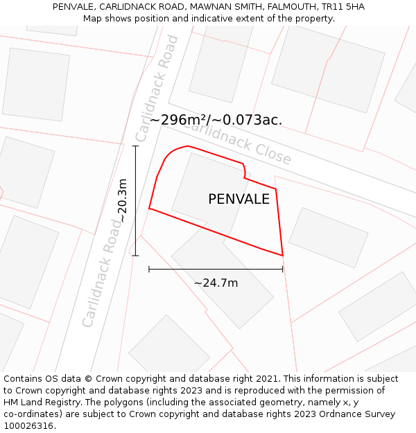 PENVALE, CARLIDNACK ROAD, MAWNAN SMITH, FALMOUTH, TR11 5HA: Plot and title map