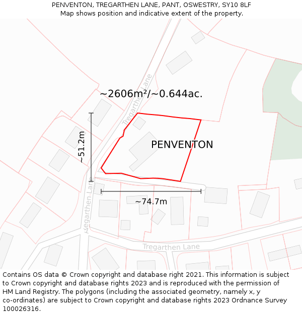 PENVENTON, TREGARTHEN LANE, PANT, OSWESTRY, SY10 8LF: Plot and title map