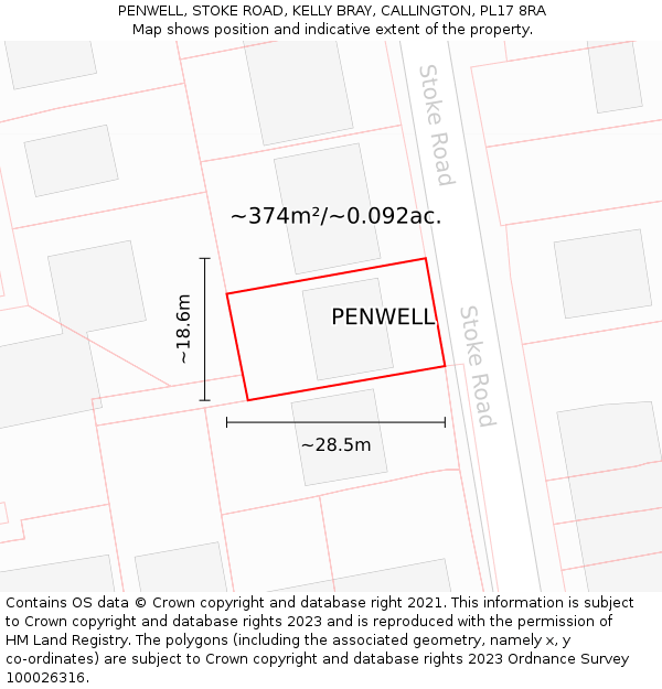 PENWELL, STOKE ROAD, KELLY BRAY, CALLINGTON, PL17 8RA: Plot and title map