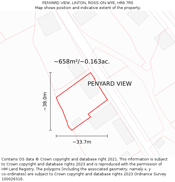 PENYARD VIEW, LINTON, ROSS-ON-WYE, HR9 7RS: Plot and title map