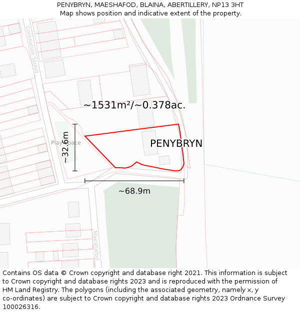 PENYBRYN, MAESHAFOD, BLAINA, ABERTILLERY, NP13 3HT: Plot and title map