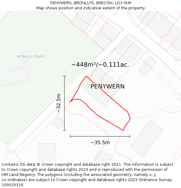 PENYWERN, BRONLLYS, BRECON, LD3 0HP: Plot and title map