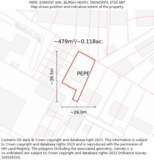 PEPE, EGMONT WAY, BURGH HEATH, TADWORTH, KT20 6BT: Plot and title map