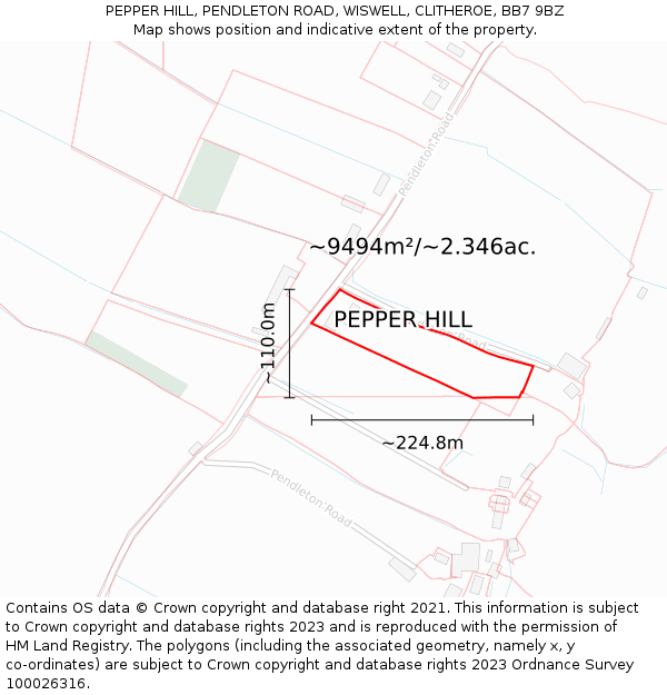 PEPPER HILL, PENDLETON ROAD, WISWELL, CLITHEROE, BB7 9BZ: Plot and title map