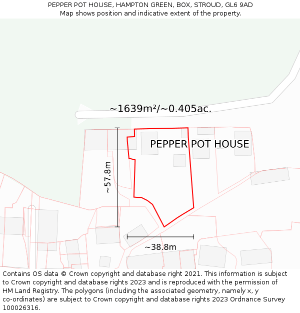 PEPPER POT HOUSE, HAMPTON GREEN, BOX, STROUD, GL6 9AD: Plot and title map