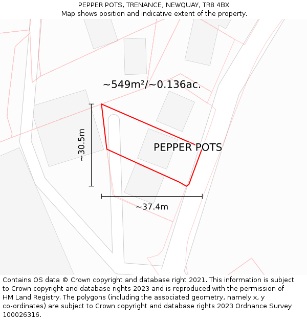 PEPPER POTS, TRENANCE, NEWQUAY, TR8 4BX: Plot and title map