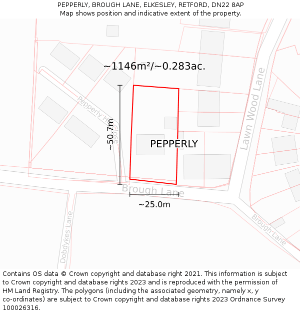 PEPPERLY, BROUGH LANE, ELKESLEY, RETFORD, DN22 8AP: Plot and title map