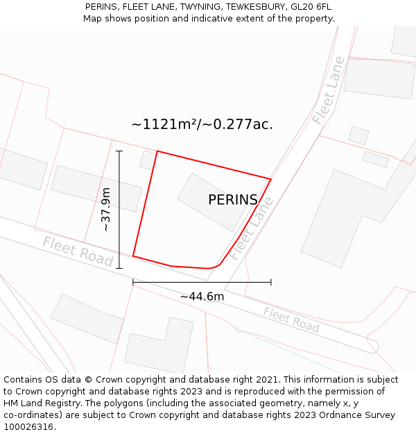 PERINS, FLEET LANE, TWYNING, TEWKESBURY, GL20 6FL: Plot and title map