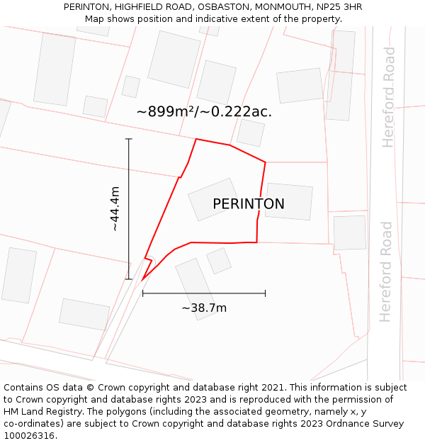 PERINTON, HIGHFIELD ROAD, OSBASTON, MONMOUTH, NP25 3HR: Plot and title map