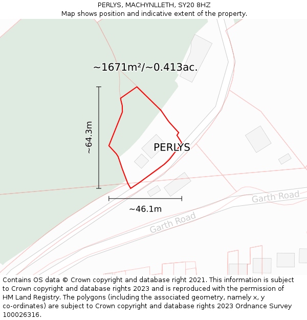 PERLYS, MACHYNLLETH, SY20 8HZ: Plot and title map