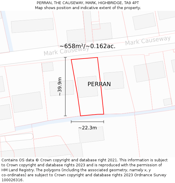 PERRAN, THE CAUSEWAY, MARK, HIGHBRIDGE, TA9 4PT: Plot and title map