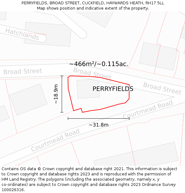 PERRYFIELDS, BROAD STREET, CUCKFIELD, HAYWARDS HEATH, RH17 5LL: Plot and title map