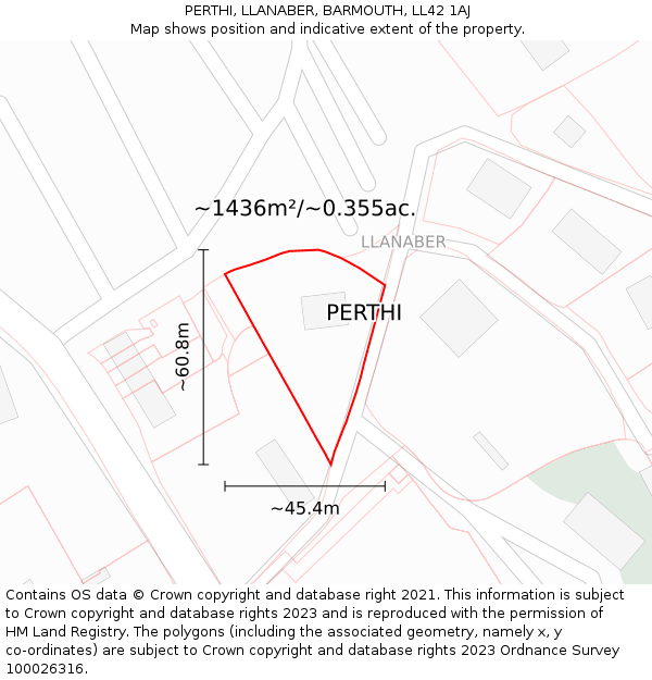 PERTHI, LLANABER, BARMOUTH, LL42 1AJ: Plot and title map