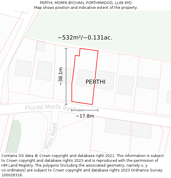 PERTHI, MORFA BYCHAN, PORTHMADOG, LL49 9YD: Plot and title map