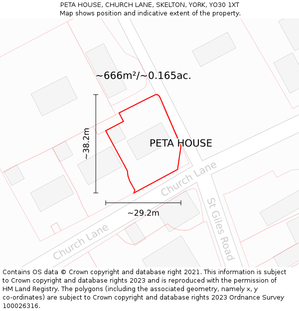 PETA HOUSE, CHURCH LANE, SKELTON, YORK, YO30 1XT: Plot and title map