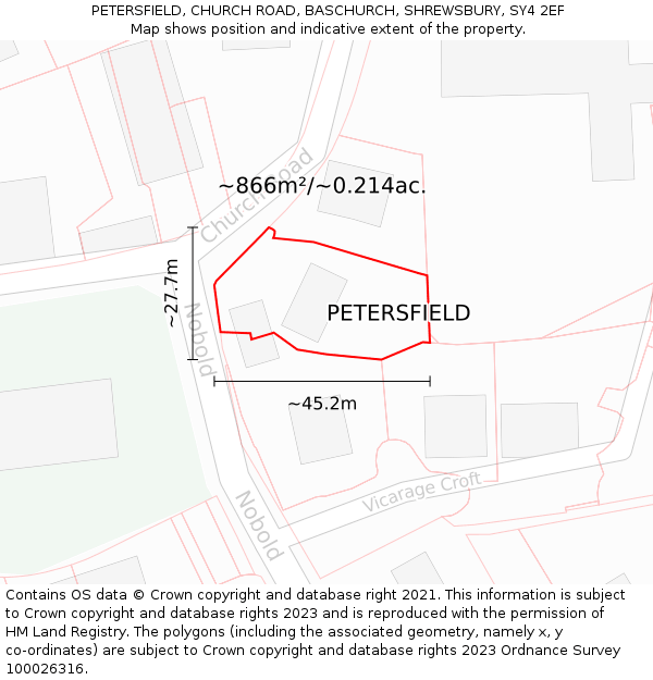 PETERSFIELD, CHURCH ROAD, BASCHURCH, SHREWSBURY, SY4 2EF: Plot and title map