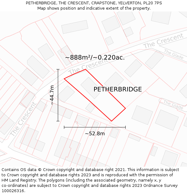 PETHERBRIDGE, THE CRESCENT, CRAPSTONE, YELVERTON, PL20 7PS: Plot and title map