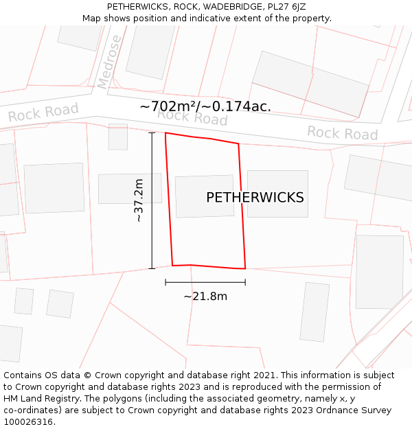 PETHERWICKS, ROCK, WADEBRIDGE, PL27 6JZ: Plot and title map