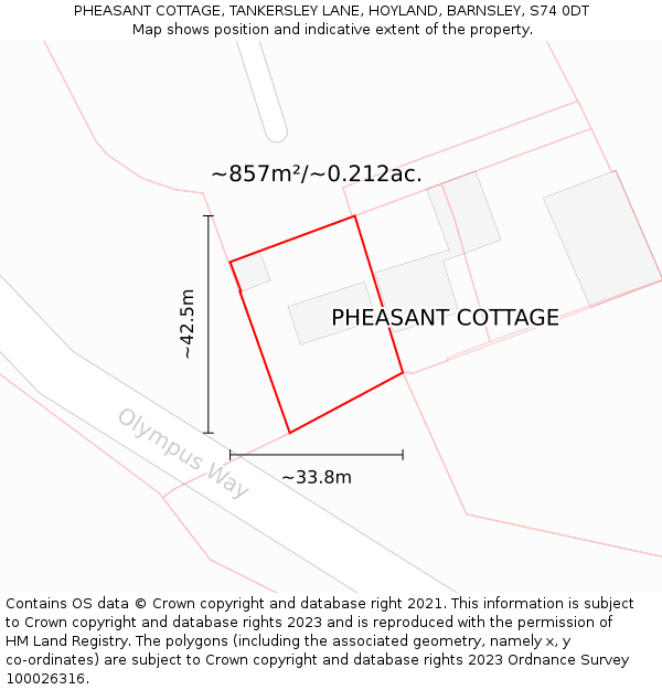 PHEASANT COTTAGE, TANKERSLEY LANE, HOYLAND, BARNSLEY, S74 0DT: Plot and title map