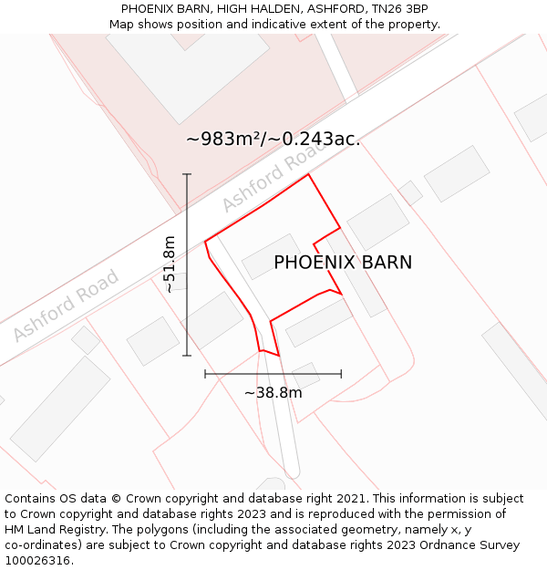 PHOENIX BARN, HIGH HALDEN, ASHFORD, TN26 3BP: Plot and title map