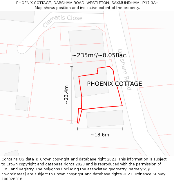 PHOENIX COTTAGE, DARSHAM ROAD, WESTLETON, SAXMUNDHAM, IP17 3AH: Plot and title map