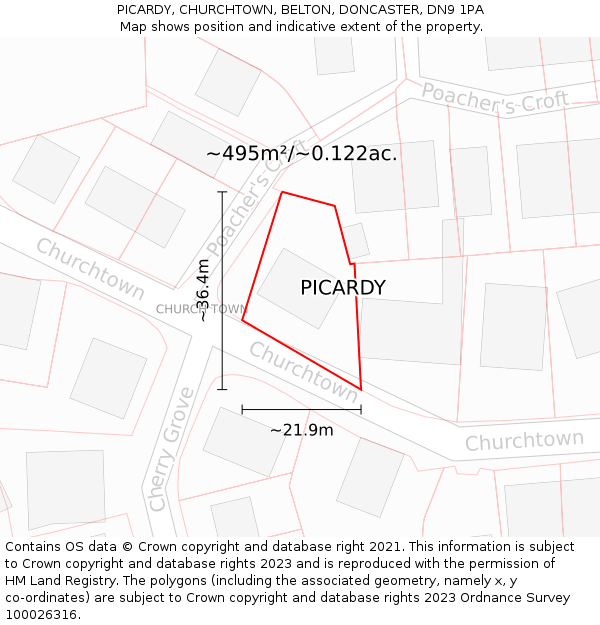 PICARDY, CHURCHTOWN, BELTON, DONCASTER, DN9 1PA: Plot and title map