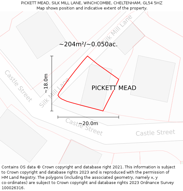PICKETT MEAD, SILK MILL LANE, WINCHCOMBE, CHELTENHAM, GL54 5HZ: Plot and title map
