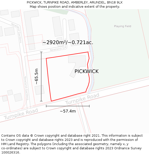 PICKWICK, TURNPIKE ROAD, AMBERLEY, ARUNDEL, BN18 9LX: Plot and title map