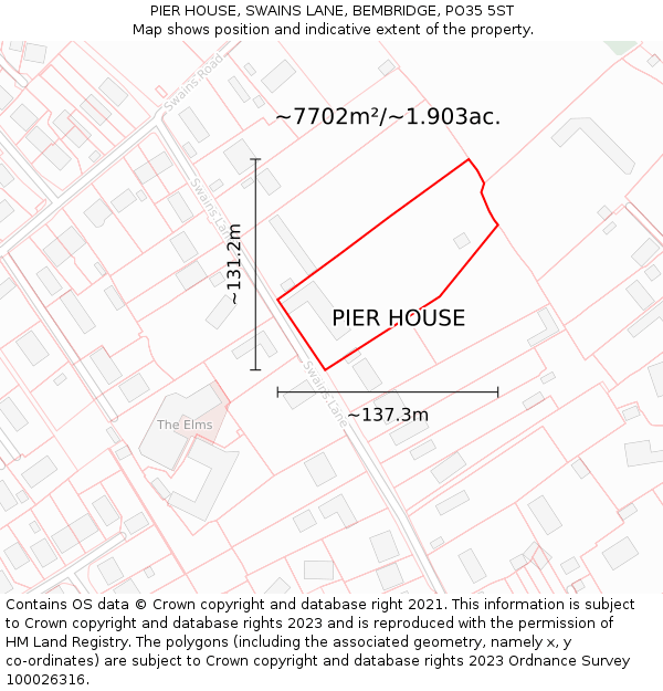 PIER HOUSE, SWAINS LANE, BEMBRIDGE, PO35 5ST: Plot and title map