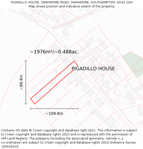 PIGADILLO HOUSE, SWANMORE ROAD, SWANMORE, SOUTHAMPTON, SO32 2QH: Plot and title map