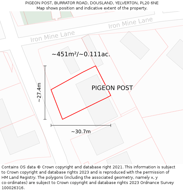 PIGEON POST, BURRATOR ROAD, DOUSLAND, YELVERTON, PL20 6NE: Plot and title map