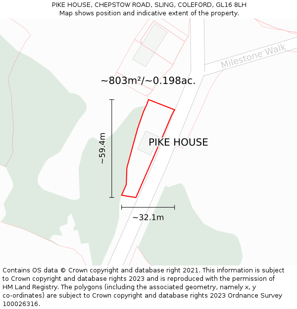 PIKE HOUSE, CHEPSTOW ROAD, SLING, COLEFORD, GL16 8LH: Plot and title map