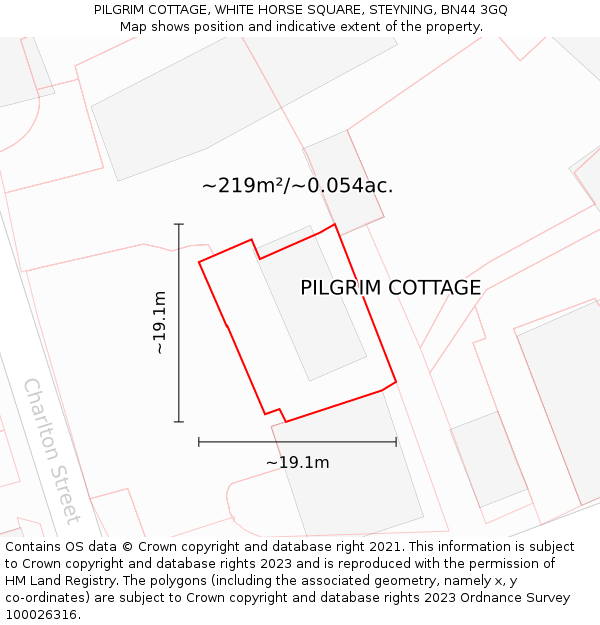 PILGRIM COTTAGE, WHITE HORSE SQUARE, STEYNING, BN44 3GQ: Plot and title map