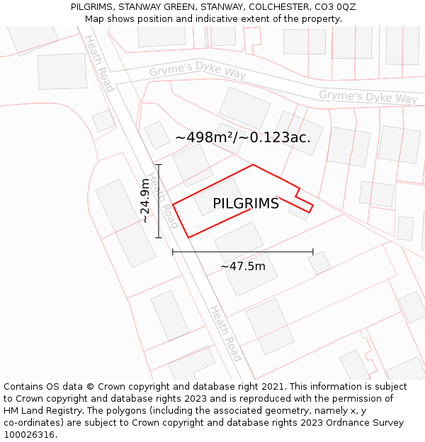 PILGRIMS, STANWAY GREEN, STANWAY, COLCHESTER, CO3 0QZ: Plot and title map