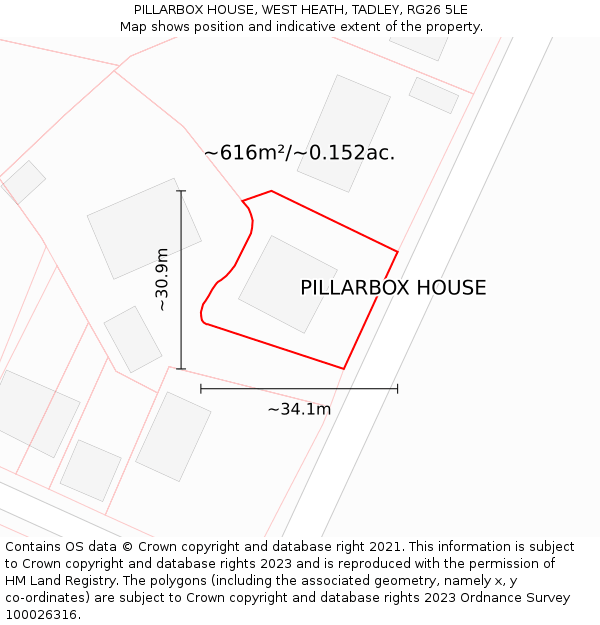 PILLARBOX HOUSE, WEST HEATH, TADLEY, RG26 5LE: Plot and title map