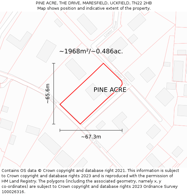 PINE ACRE, THE DRIVE, MARESFIELD, UCKFIELD, TN22 2HB: Plot and title map