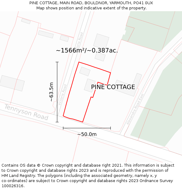 PINE COTTAGE, MAIN ROAD, BOULDNOR, YARMOUTH, PO41 0UX: Plot and title map