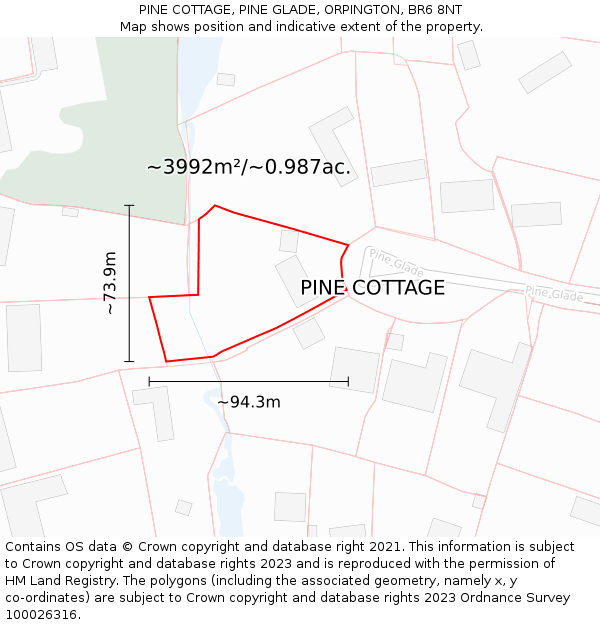 PINE COTTAGE, PINE GLADE, ORPINGTON, BR6 8NT: Plot and title map
