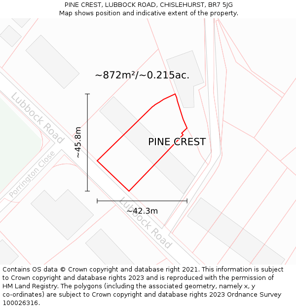 PINE CREST, LUBBOCK ROAD, CHISLEHURST, BR7 5JG: Plot and title map