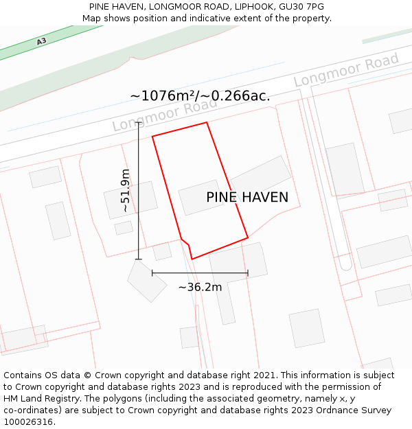 PINE HAVEN, LONGMOOR ROAD, LIPHOOK, GU30 7PG: Plot and title map