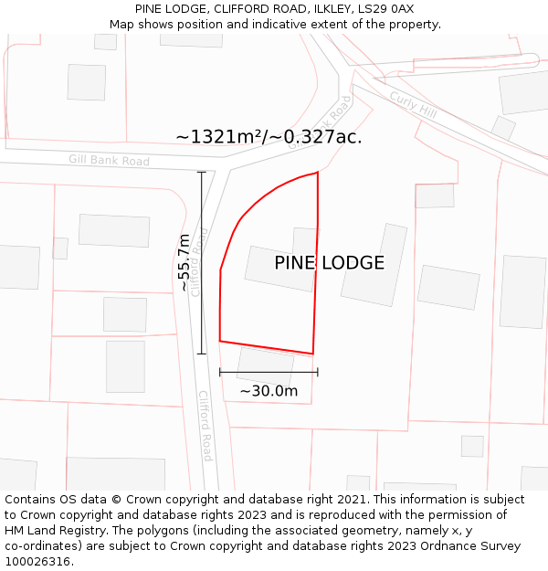 PINE LODGE, CLIFFORD ROAD, ILKLEY, LS29 0AX: Plot and title map