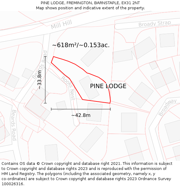 PINE LODGE, FREMINGTON, BARNSTAPLE, EX31 2NT: Plot and title map