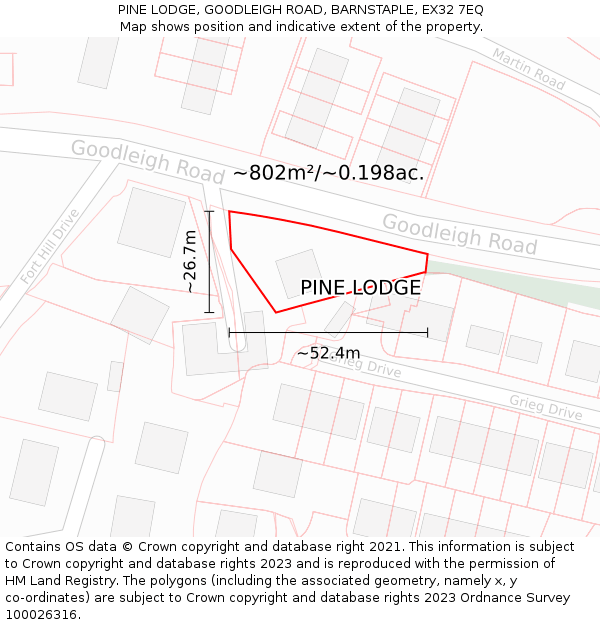 PINE LODGE, GOODLEIGH ROAD, BARNSTAPLE, EX32 7EQ: Plot and title map