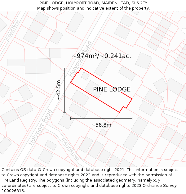 PINE LODGE, HOLYPORT ROAD, MAIDENHEAD, SL6 2EY: Plot and title map