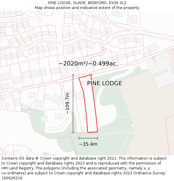 PINE LODGE, SLADE, BIDEFORD, EX39 3LZ: Plot and title map