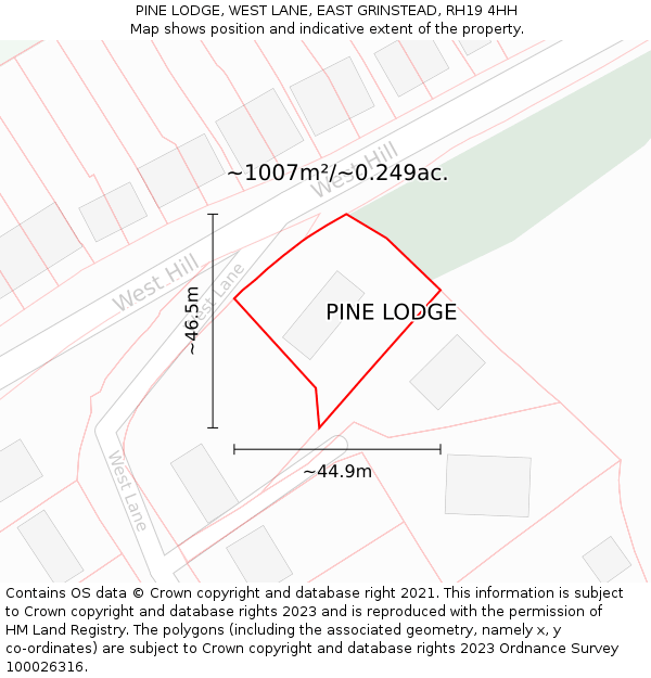 PINE LODGE, WEST LANE, EAST GRINSTEAD, RH19 4HH: Plot and title map