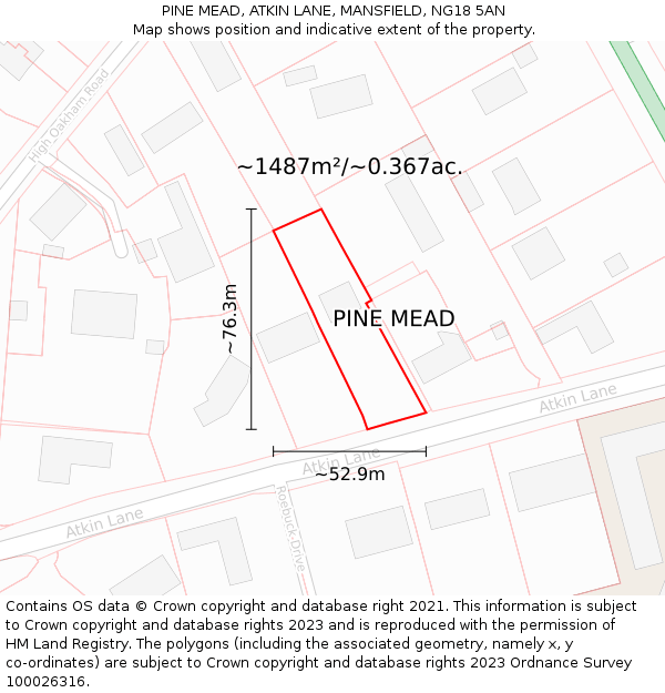 PINE MEAD, ATKIN LANE, MANSFIELD, NG18 5AN: Plot and title map