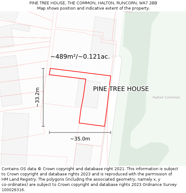 PINE TREE HOUSE, THE COMMON, HALTON, RUNCORN, WA7 2BB: Plot and title map
