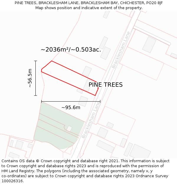 PINE TREES, BRACKLESHAM LANE, BRACKLESHAM BAY, CHICHESTER, PO20 8JF: Plot and title map