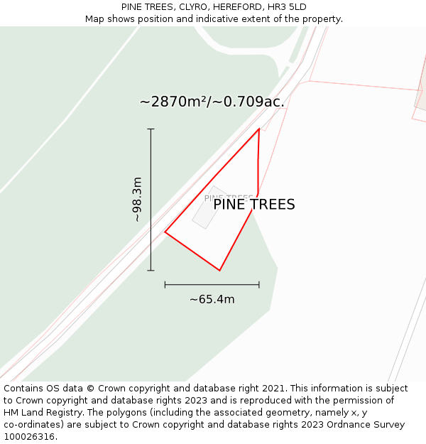 PINE TREES, CLYRO, HEREFORD, HR3 5LD: Plot and title map